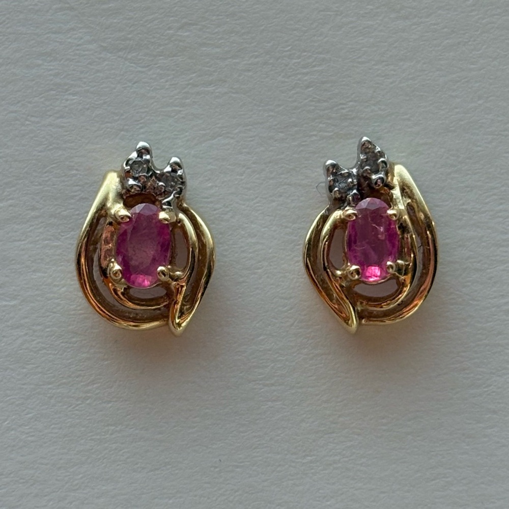 14k Gold Ruby Diamond Vintage Estate Earrings- Available!
